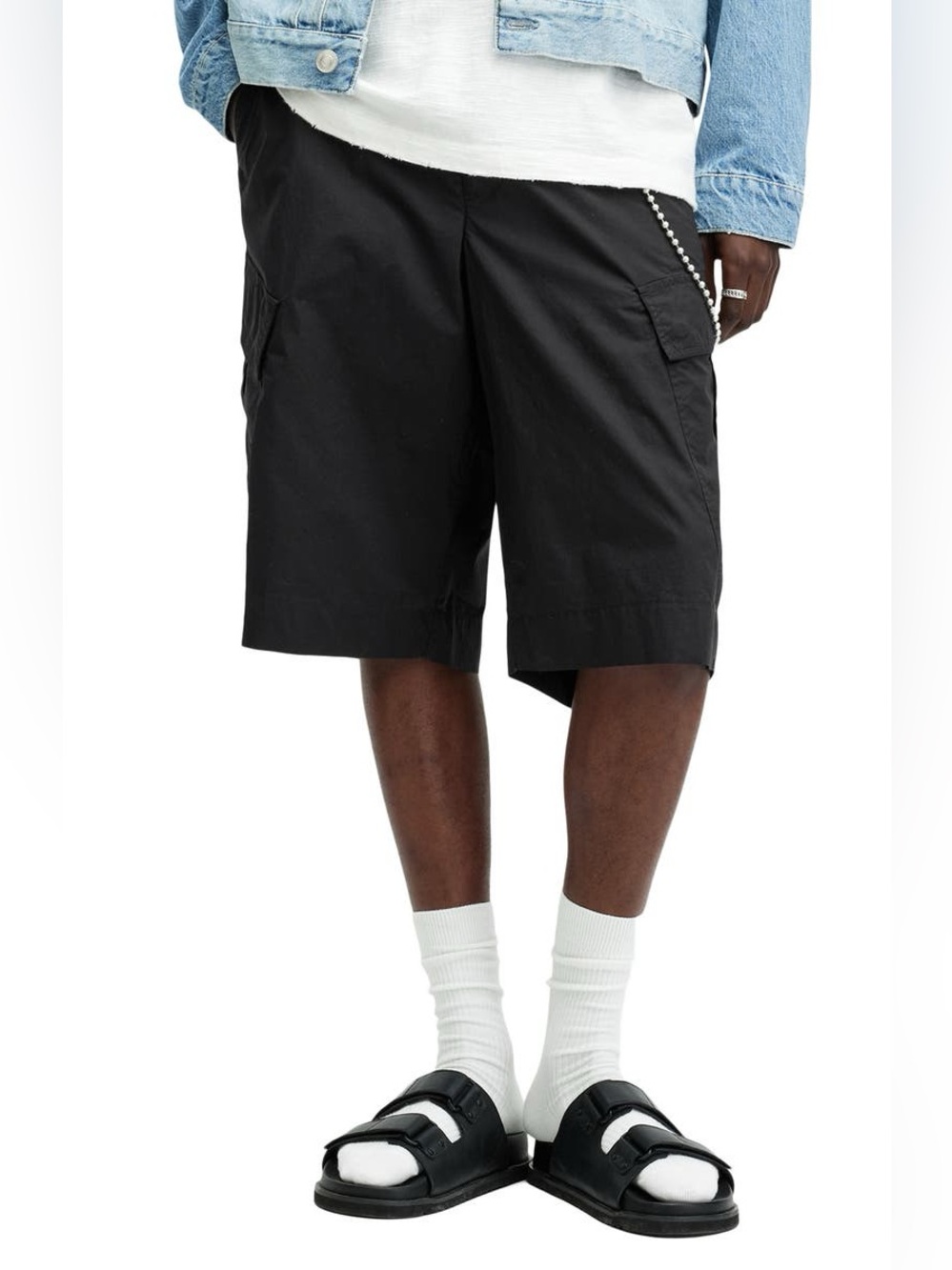 All Saints Ardy Cargo Mens Shorts Black Size 31 Organic Cotton NWT Bermuda